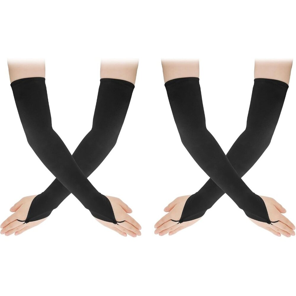 Women's Unique Black-2 Satin Long Fingerless Elbow Length Gloves Party Costume